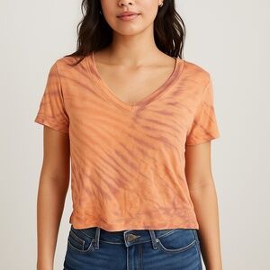 (XS) Orange Tie-Dyed T-Shirt, Soft & Sexy (American Eagle)